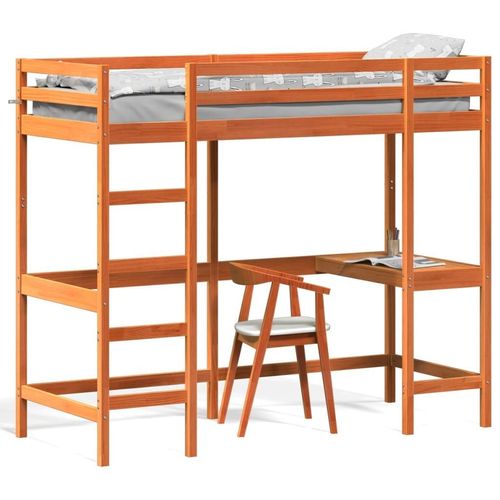 vidaXL Hochbett mit Schreibtisch Wachsbraun 80x200cm Massivholz Kiefer