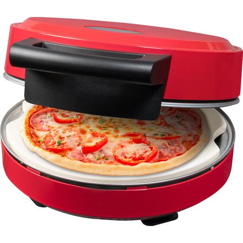 Bestron Pizzaofen für knusprige Pizzen in 5-10 Minuten, elektischer Pizzaofen mit bis zu echten 320°C Höchsttemperatur, inkl. Schamottstein uvm., Rot
