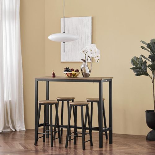 SoBuy OGT22-SCH 5-teilig Bartisch mit Stühlen Esstisch Stehtisch Balkontisch Küchentisch Bistrotisch mit 4 Barhockern Gartenmöbel Set im Industrie-Design