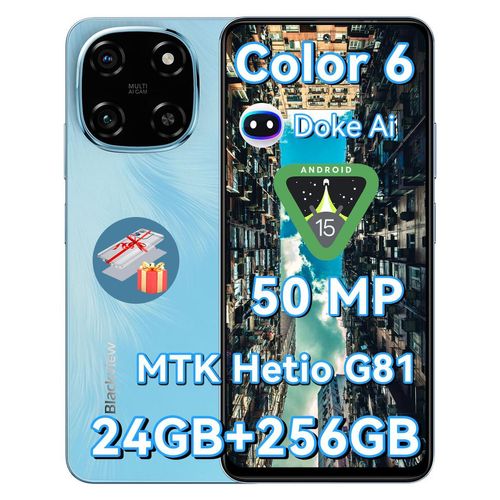 Blackview Color 6 Handy 24GB+256GB/2TBTF, Octa Core,Super PD 50MP Doke AI Fotoalbum,Android 15 Smartphone ohne vertrag, 6.67“,5000mAh,18W,Dual SIM