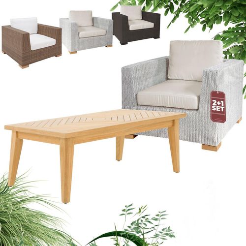 GARLAND® 3tlg. Gartenmöbel Set Lounge mit Beistelltisch Teak Holz Weiß-Grau