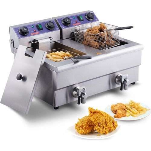 12Lx2 Elektrische Fritteuse Edelstahl 1500W + 1500W Abnehmbare Körbe