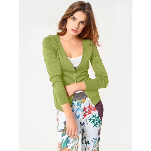 Strickjacke HEINE, Damen, Gr. 36, grün (kiwi), 100% Baumwolle, unifarben, Strickjacken