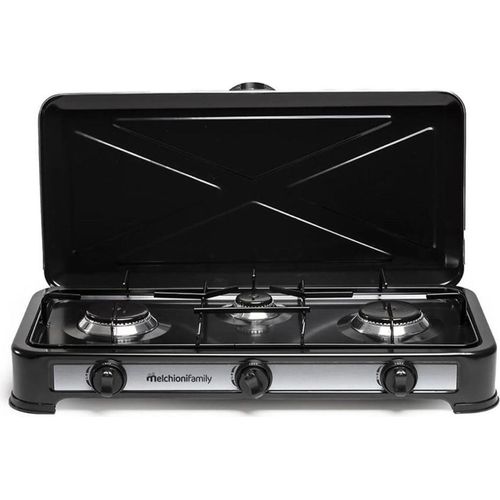 Melchioni Campingkocher Minerva 3 Brenner LPG Schwarz mit Deckel
