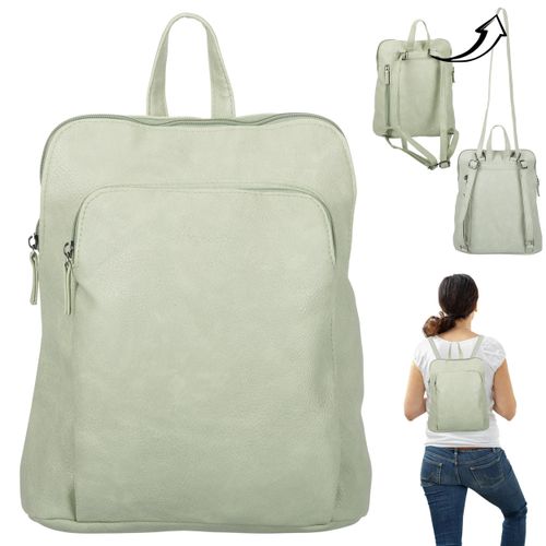 Rucksack klein Damen Alessandro Fiore Kunstleder Handtasche mit Funktionsgurt Schultertasche Handtaschenrucksack Freizeitrucksack Frauen 4853 Grün Lindgrün + Schlüsseletui