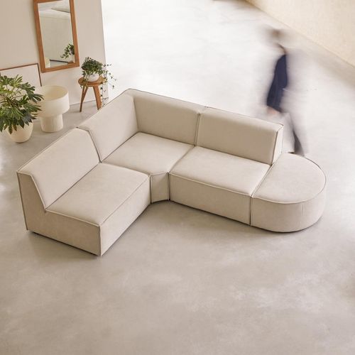Modul-Ecksofa Dario aus beigefarbenem Stoff, 4–5 Sitzplätze