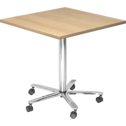 Beistelltisch Säulenhubtisch Besprechungstisch chrom 80 x 80 cm E = Eiche-mit Rollen