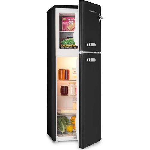Klarstein Audrey Retro – Retro-Kühl-/Gefrierkombination, Kühl- und Gefrierschrank, Kühlschrank, stufenlos einstellbare Kühlleistung, Innenbeleuchtung, 41 dB Betriebsgeräusch, Schwarz
