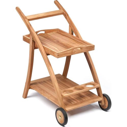 Servierwagen Teakholz 56x78x85 cm, Garten Trolley auf Rollen massiv
