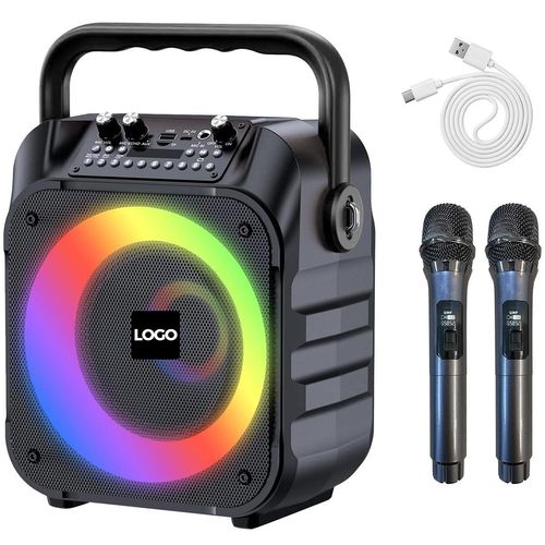 Bluetooth 5.0-Karaoke-Lautsprecher, 2 Mikrofonen,6,5-Zoll-Tieftönern, 1,5-Zoll-Hochtönern,360°-Stereo,LED.Schwarz:Freien,Zuhause,Live, Square Dance