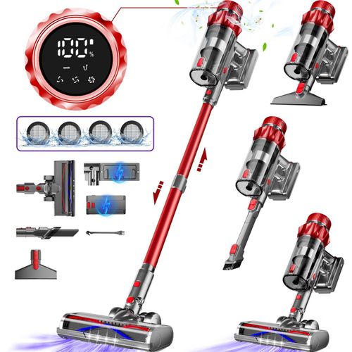 70000Pa Akku Staubsauger,600W/70Min Staubsauger Kabellos,akkustaubsauger mit LED Display/Anti-Tangle-Bürste,drei Gänge,10-in-1,Handstaubsauger,1.8L