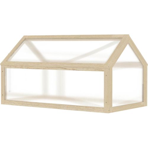 Frühbeet aus Holz, Mini Gewächshaus 90 x 52 x 49,5 cm, Treibhaus mit Abdeckung, lichtdurchlässig Frühbeetkasten, winterfest Hochbeet für Garten, Balkon, Naturholz Aosom