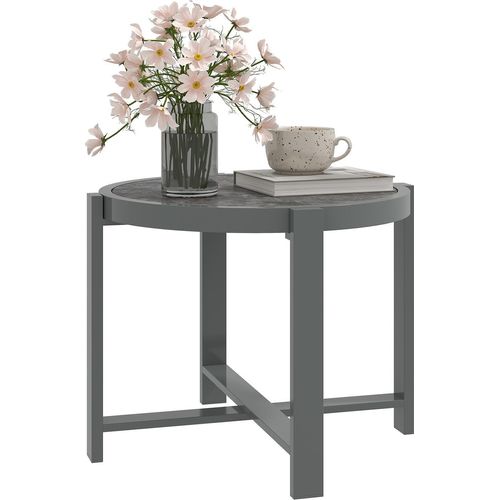 Beistelltisch Gartentisch Rund wetterfest Aluminium Balkontisch mit Marmoroptik Campingtisch Kaffeetisch für Wohnzimmer Büro Outdoor Indoor Grau |