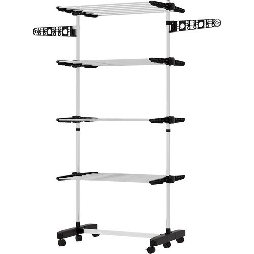 Wäscheständer mit Rollen Wäschetrockner Turm, Standtrockner mit Klappbarem Flügel, Wäscheturm für Indoor, Outdoor, Stahl 142 x 55 x 172 cm, Schwarz Aosom