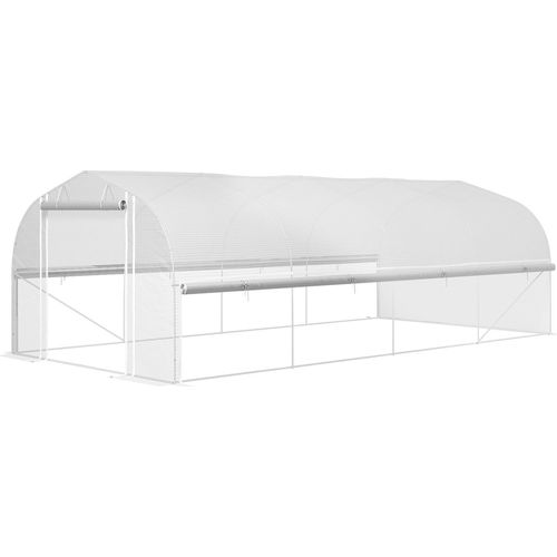 Gewächshaus 6 x 3 x 2 m Foliengewächshaus mit 8 Fenster & Tür, Aufrollbar Seitenwänden, UV-beständiger Folientunnel Tomatenhaus mit verzinkten Stahlrahmen, Weiß