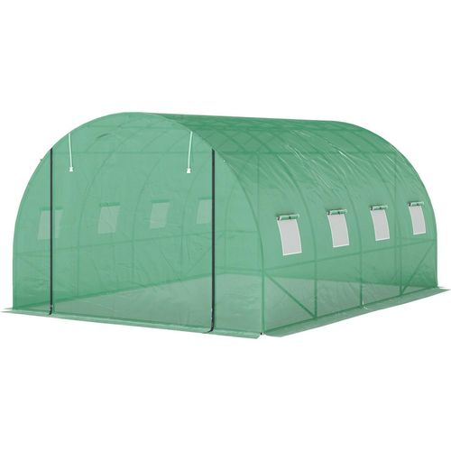 Gewächshaus ca. 4 x 3 x 2 m Foliengewächshaus mit 8 Fenster, Rolltür, Aufrollbar Seitenwänden, UV-beständiger Folientunnel, Winterfest Tomatenhaus mit Erdanker, Grün Aosom