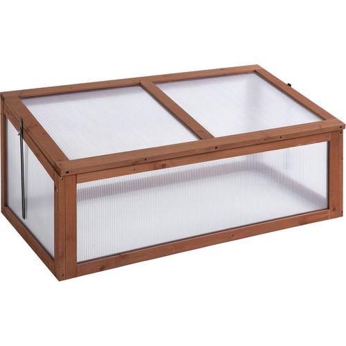 Frühbeet Holz, Mini Gewächshaus 100 x 65 x 40 cm, Treibhaus mit Abdeckung, UV Schutz, lichtdurchlässig Frühbeetkasten, winterfest Hochbeet für Garten, Braun
