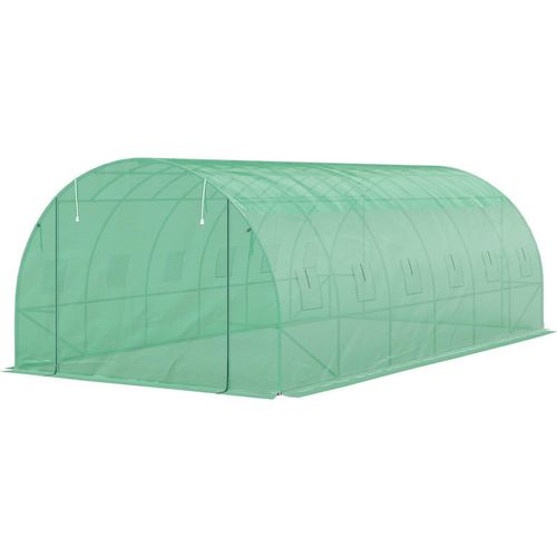 Gewächshaus ca. 6 x 3 x 2 m Foliengewächshaus mit 12 Fenster, Rolltür, Aufrollbar Seitenwänden, UV-beständiger Folientunnel, Winterfest Tomatenhaus mit Erdanker, Grün Aosom