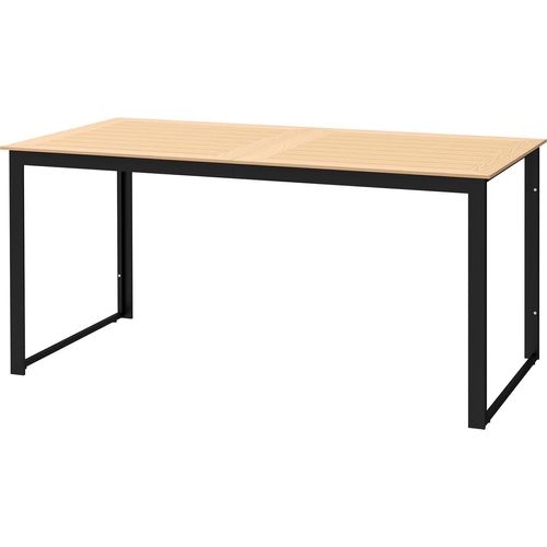 Gartentisch für 6 Personen 160 x 80 cm Wetterfest Balkontisch mit Holzoptik Lamellendesign, Buffettisch Metall Campingtisch Terrassentisch Outdoor Esstisch für Garten, Terrasse Balkon Teak Aosom