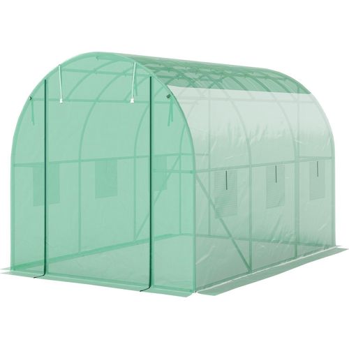 Gewächshaus ca. 3 x 2 x 2 m Foliengewächshaus mit 6 Fenster, Rolltür, Aufrollbar Seitenwänden, UV-beständiger Folientunnel, Winterfest Tomatenhaus mit Erdanker, Grün Aosom