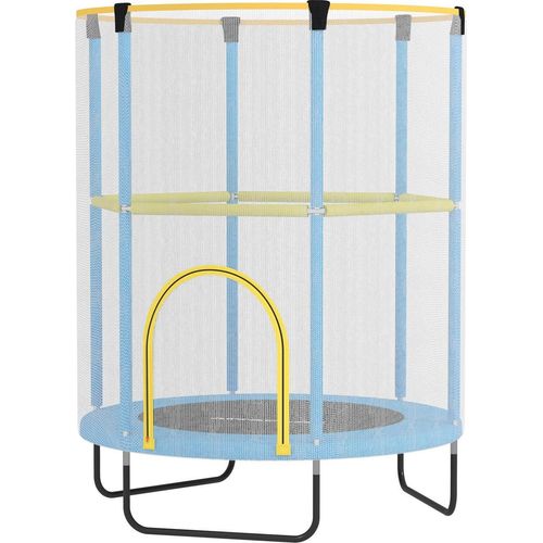 Kinder Trampolin Ø140 cm, Indoor Trampolin mit Sicherheitsnetz, Gummiseil, Randabdeckung, Kindertrampolin mit Tür mit Reißverschluss für 3-6 Jahre Kinder Dunkelblau |