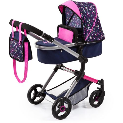 Bayer Kombi-Puppenwagen »Vario, Blau/Pink/Herzchen«, inkl. Wickeltasche