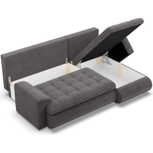 Rechts Ecksofa mit Schlaffunktion FORESTA, Sofa mit bettkasten 230x159cm, Cord, Dunkelgrau
