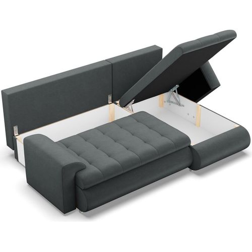 Rechts Ecksofa mit Schlaffunktion FORESTA, Sofa mit bettkasten 230x159cm, Dunkelgrau