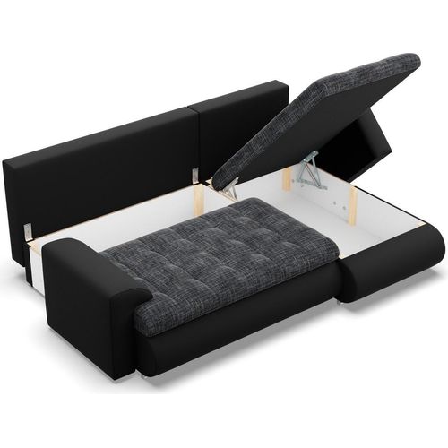 Rechts Ecksofa mit Schlaffunktion FORESTA, Sofa mit bettkasten 230x159cm, Schwarz