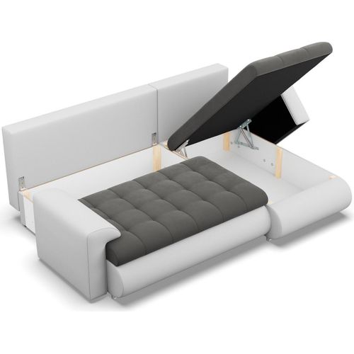 Rechts Ecksofa mit Schlaffunktion FORESTA, Sofa mit bettkasten 230x159cm, Dunkelgrau + Grau