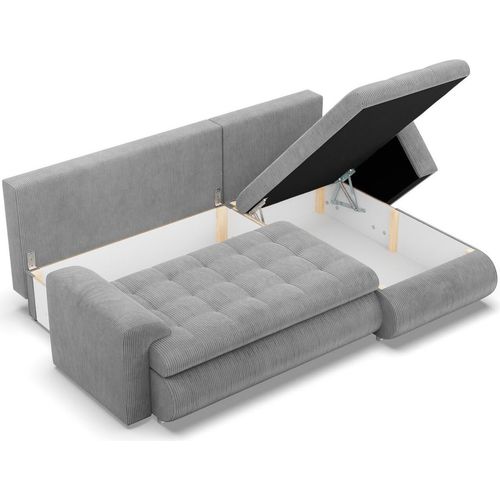 Rechts Ecksofa mit Schlaffunktion FORESTA, Sofa mit bettkasten 230x159cm, Cord Grau