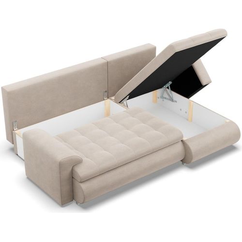 Rechts Ecksofa mit Schlaffunktion FORESTA, Sofa mit bettkasten 230x159cm, Beige