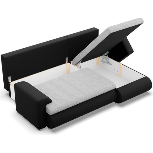 Rechts Ecksofa mit Schlaffunktion FORESTA, Sofa mit bettkasten 230x159cm, Grau + Schwarz