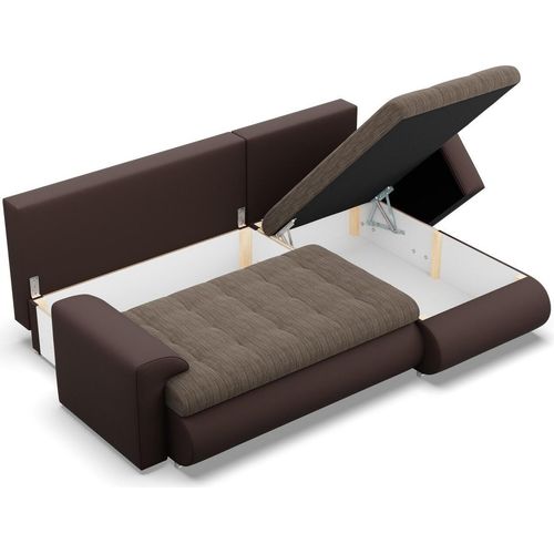 Rechts Ecksofa mit Schlaffunktion FORESTA, Sofa mit bettkasten 230x159cm, Braun