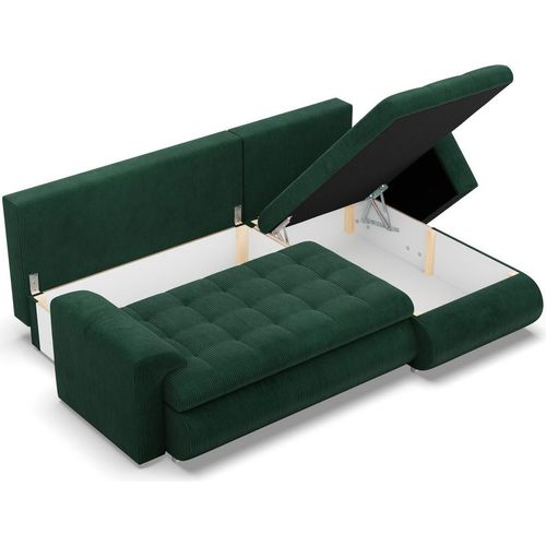 Rechts Ecksofa mit Schlaffunktion FORESTA, Sofa mit bettkasten 230x159cm, Cord - Dunkelgrün