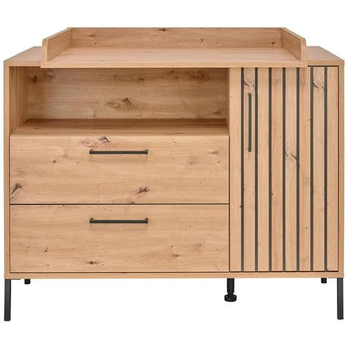 Jimmylee Wickelkommode Line , Eiche Artisan , Metall , 2 Fächer , 2 Schubladen , 119x91x99 cm , DIN EN ISO 9001 , Babymöbel, Wickelkommoden & Zubehör,