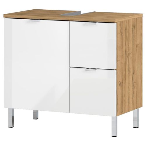 Germania Waschtischunterschrank GW-Mauresa 60x34x56 cm Weiß und Enkel-Eiche