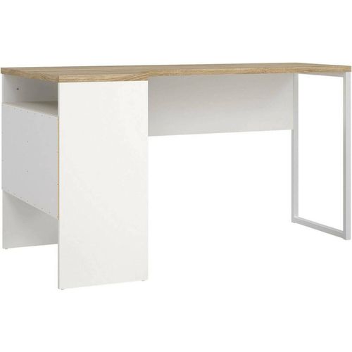 Schreibtisch Moire, Mehrzweckschreibtisch, Bürotisch für PC, Eckschreibtisch, 145x81 h77 cm, Weiß und Eiche