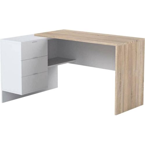 Schreibtisch Dfagg, Wendeschreibtisch mit Kommode, Eckstudie oder Büro-PC-Tisch, 145x108h73 cm, Eiche und Weiß