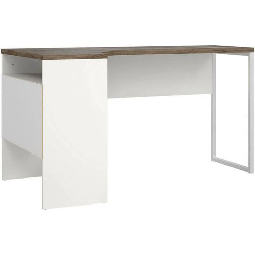 Schreibtisch Moire, Mehrzweckschreibtisch, Bürotisch für PC, Eckschreibtisch, 145x81 h77 cm, Weiß und Walnuss