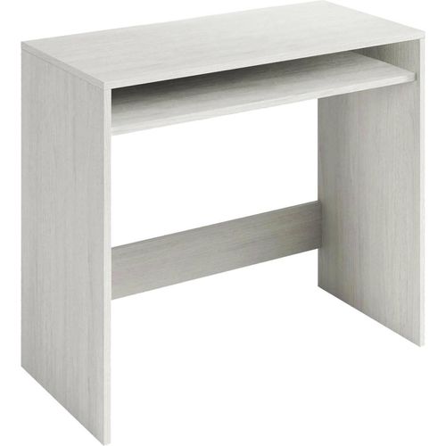 Portland-Schreibtisch, linearer Schreibtisch mit festem Regal, Arbeits- oder Bürotisch mit PC-Halterung, cm 79x43h87, weißer Holzeffekt