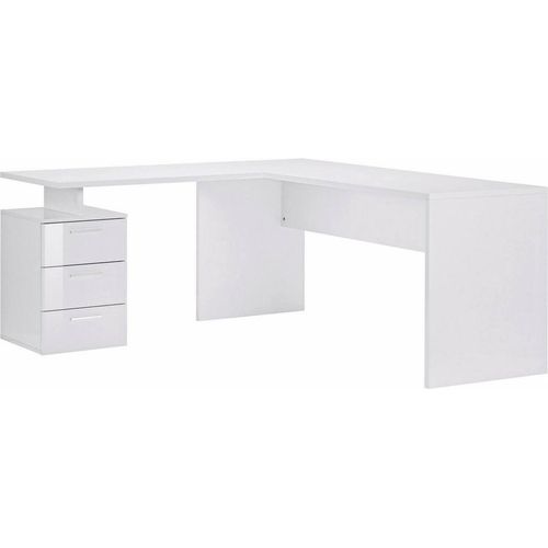 Schreibtisch Mark, Eckschreibtisch mit PC-Halterung, Mehrzweck-Bürotisch, platzsparender Schreibtisch mit mehreren Positionen, 100 % Italy, cm 160x60h75, glänzend weiß