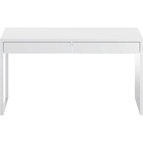 Schreibtisch Dfattor, Wendbarer Bürotisch, PC-Halter Studiertisch mit 2 Schubladen, 138x50h75 cm, Glänzend Weiß
