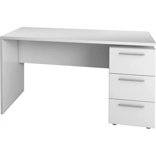Schreibtisch Dbuttar, Moderner Schreibtisch, Studiertisch mit Kommode mit 2 Schubladen und 1 Tür, 138x60h74 cm, Weiß