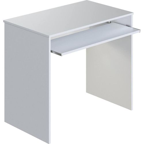 Dayton Schreibtisch, Bürotisch mit Regal, Studiertisch mit PC-Halterung für Büro oder Schlafzimmer, Studiertisch, cm 90x54h79, Weiß