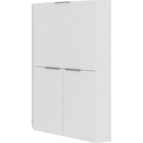 Schreibtisch Gianmaria, Mehrzweckmöbel mit Regalen und Arbeitsplatte, Mehrzweck-Bürotisch, platzsparender Mehrpositionsschreibtisch, 100 % Italy, cm 70x57h140, glänzendes Weiß