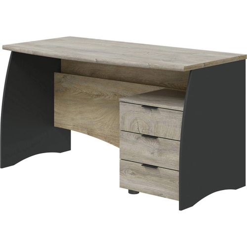 Schreibtisch Davell, Schreibtisch, PC-Halter Studiertisch mit 3 Schubladen, 136x67h74 cm, Eiche und Anthrazit