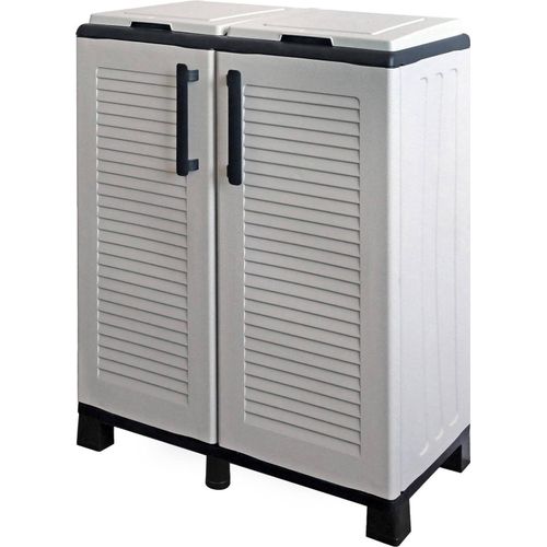 Mülleimer Davogadr, Abfallbehälter, Recyclingbehälter, 100 % Italy, 68 x 37 x 90 cm, hellgrau und schwarz, gestreifte Oberfläche