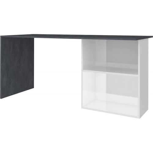 Schreibtisch Raimondo, Linearer Schreibtisch mit PC-Halterung, Mehrzweck-Bürotisch, platzsparender Schreibtisch, 100 % Italy, cm 110x50h75, Hochglanzweiß und Schiefer