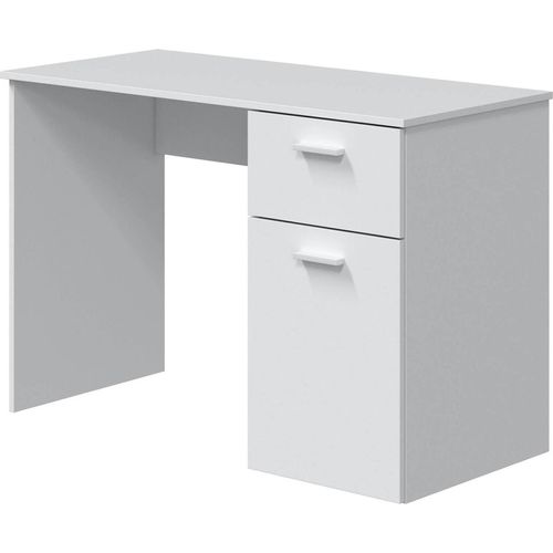 Mckinney Schreibtisch, Schreibtisch mit 1 Schublade und 1 Tür, Arbeits- oder Bürotisch mit PC-Halterung, 108x50h73 cm, Weiß